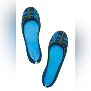 TORY SPORT plaid knot Foldable Knit Ballet Flat Navy/Clear Skies/Sport Green 8